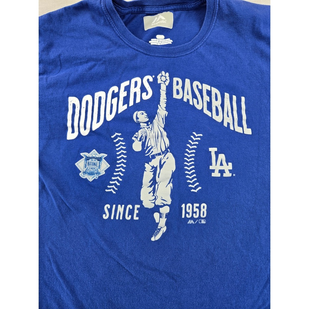 Majestic Los Angeles Dodgers Baseball T-Shirt Mens Large Blue Graphic Tee 1958 - Picture 8 of 10